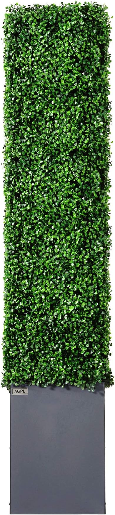 AGPL Artificial Boxwood Hedge Wall with Dark Gray Stainless Steel Planter Box(64" H 48" W 12" D) Privacy Wall Backdrops