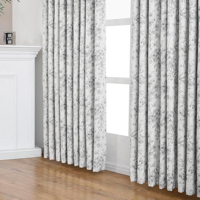 Pinch Pleated Vintage Floral Curtains - Room Darkening Drapes for Bedroom Living Room.2 Panels,60 Inches Wide 96 Inches Long