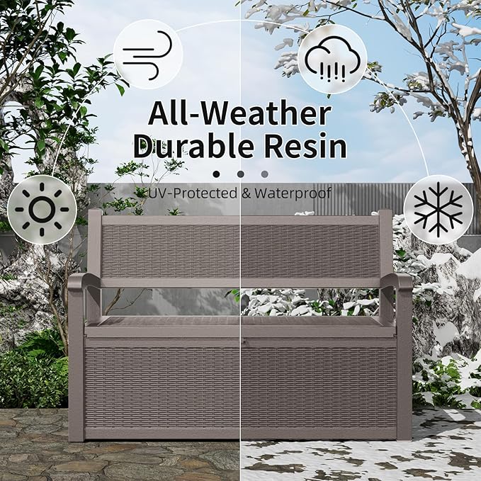 DRATO 75 Gallon Storage Bench Deck Box Outdoor Indoor,Lockable Durable All-Weather Seating with Hidden Storage,Deck Storage for Garden, Pool, Patio,Gray