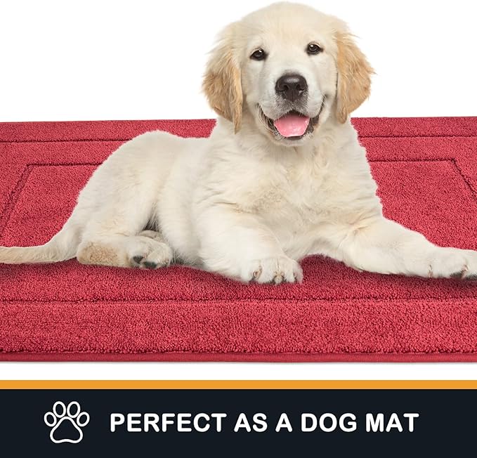 PURRUGS Dirt Trapping Door Mat 34" x 59", Non-Slip/Skid Machine Washable Entryway Area Rug, Dog Doormat, Super Absorbent Welcome Mat for Muddy Wet Shoes and Paws, Burgundy Red