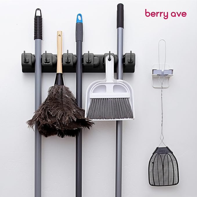 EXTRA GRIP Mop & Broom Holder Wall Mount - Wall Hanging Garden Tool & Utility Closet Organizer, Mop & Broom Hook, Broom Hanger Wall Mount, Mop Broom Organizer, Wall Mounted Broom Rack Mop Storage