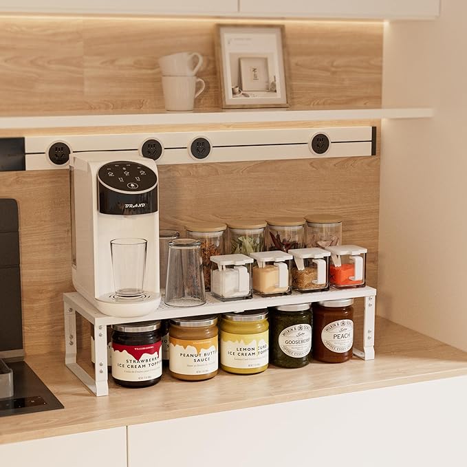 Expandable Spice Rack,Stackable Storage for Cabinet, Multi-Functional Kitchen Shelving,Height-Adjustable,Sustainable Organizer Solution(3Packs/White/Large)