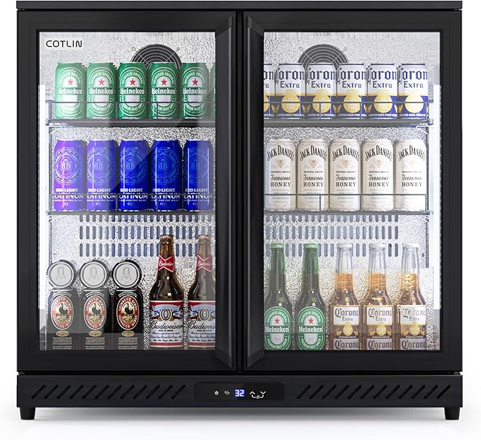 COTLIN 36" W Back Bar Cooler Beer Fridge Undercounter Refrigerator with LOW-E Glass Free Standing Beverage Refrigerator Adjustable Shelves for Soda Beer Wine, ETL NSF Approved