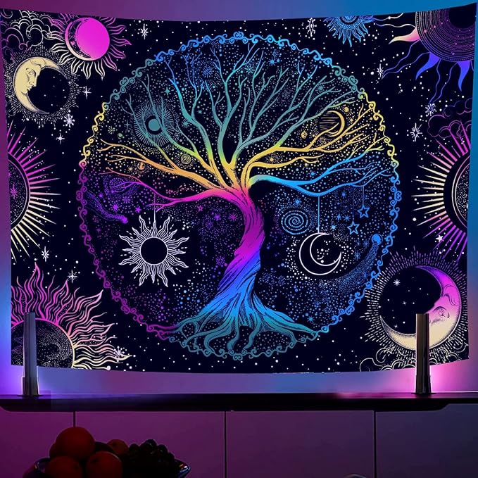 AACKart Blacklight Tapestry for Bedroom - Spiritual Tree of Life Wall Tapestry Glow in the Dark Wall Hanging 78.7 x 59.1 inches