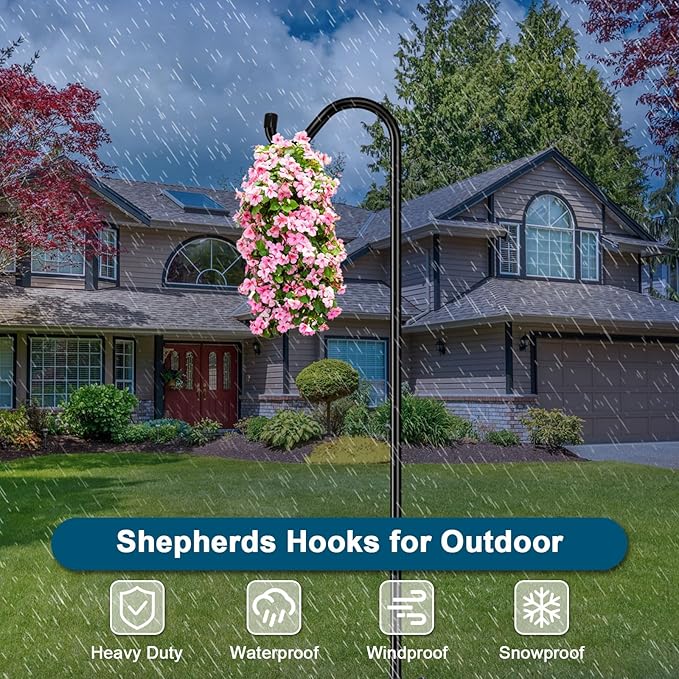 Gtongoko 2 Pack 108 Inch Tall Shepherds Hooks for Outdoor Bird Feeders, Heavy Duty Bird Feeder Pole Stand, Adjustable Hanger for Plant, Lights, Lanterns Wedding Decor with 7 Prongs Base