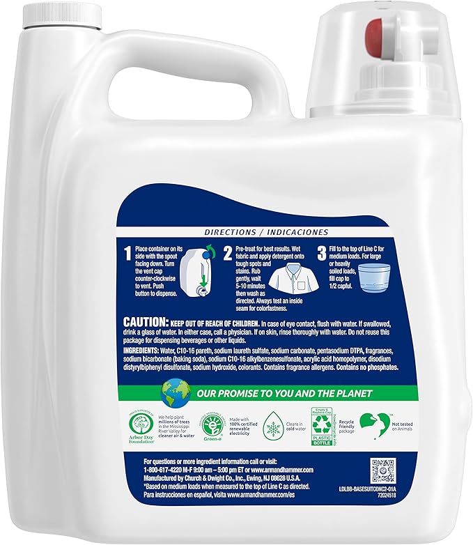 Arm & Hammer Sensitive Skin Free & Clear, 140 Loads Liquid Laundry Detergent, 140 Fl oz (Pack of 2)