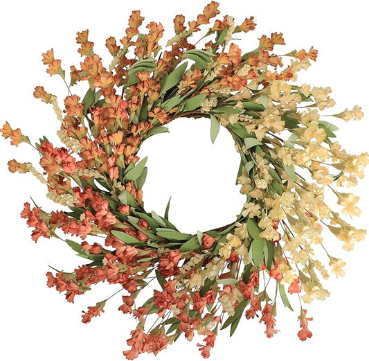 Artgar Fall Wreath, Fall Wreaths for Front Door, 24 in Fall Decor Floral Wreath, Door Wreaths for Front Door Outside All Season for Thanksgiving Home Indoor Outdoor Wall Decor (White&Orange)