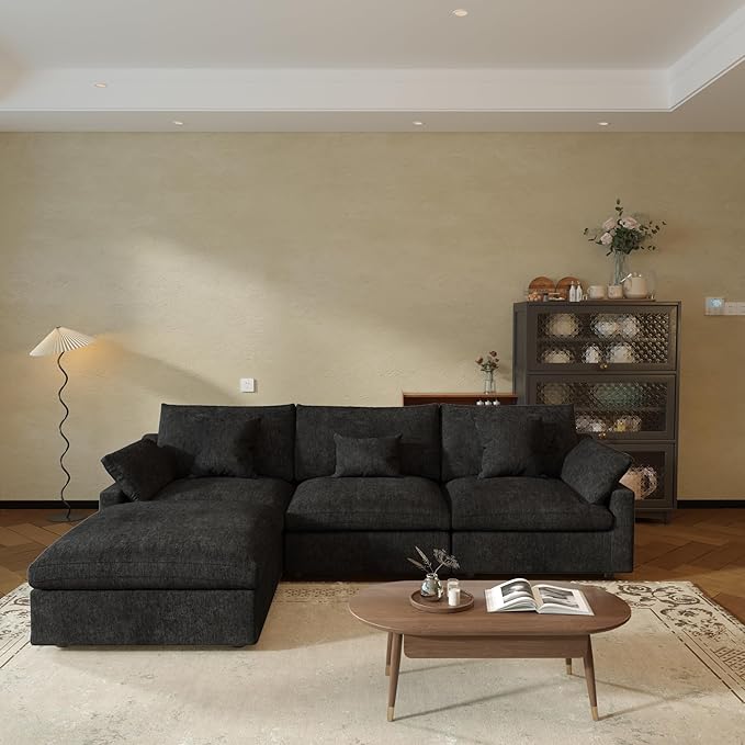 JACH L-Shaped Sectional Couches for Living Room, Cloud Sectional Couch with Deep Seat, Modular Sectional Sofa with Chaise, Covers Removeable & Washable, Sofas Furniture for Living Room, Black