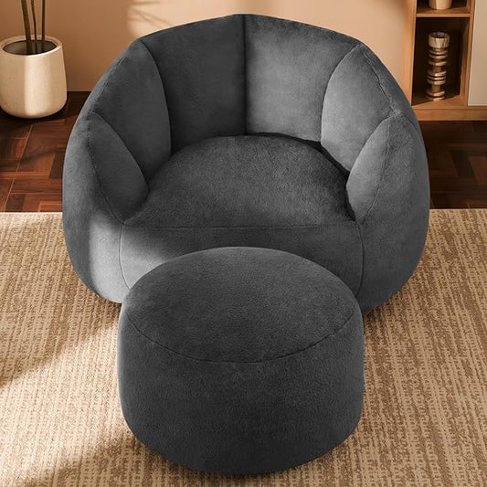 Giant Bean Bag Chaise Lounge Indoor Chair for Adults - Comfy Plush Round Shell Soft Accent Chair, Oversized Cozy Floor Sofa for Living Room, Bedroom & Game Rooms, Gray