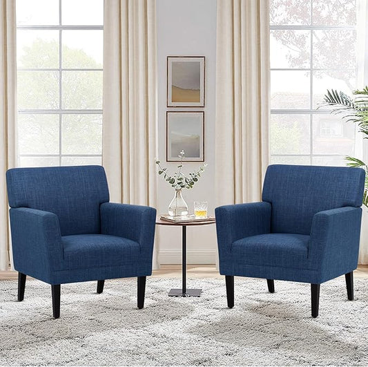 COLAMY Accent Chair Set of 2 for Living Room, Modern Upholstered Fabric Accent Armchair with Back, Soft Single Sofa Chair with Arms for Bedroom/Office/Reception Room, Blue