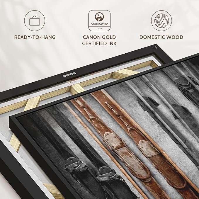 ElephantStock Ski Collection Wall Art - Horizontal Framed Canvas - 1-Piece Bathroom Wall Decor - Photography sports Canvas Print - Brown and Black Decor for Wall - 13" X 9"