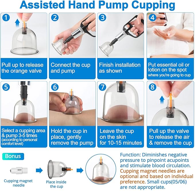 Cupping Kit for Massage Therapy, Silicone Physical Chinese Therapy Cupping Set at Home, Professional Muscle Cupping Tool with Pump & Vacuum Cups for Cellulite Reduction
