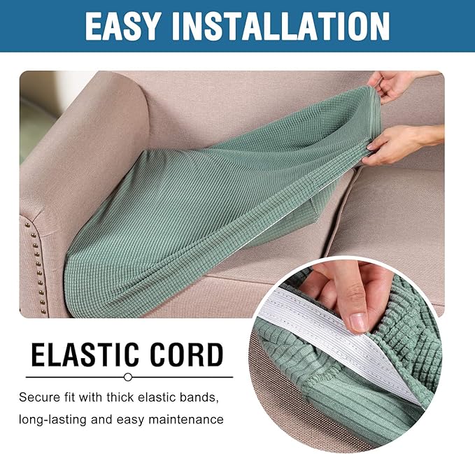 H.VERSAILTEX Super Stretch Individual Seat Cushion Covers Sofa Covers Couch Cushion Covers Slipcover Sets Thick Jacquard Textured Twill Fabric (3 Piece Sofa Cushion Covers, Sage)