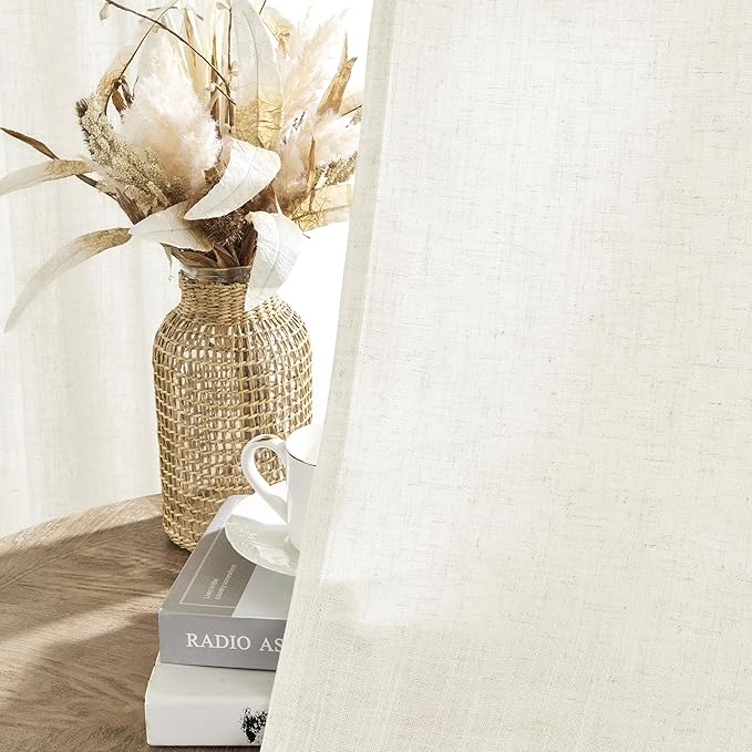 Joydeco Linen Curtains 2 Panel Set,Light Filtering, Ivory on Linen Curtains 96 Inch Curtains for Living Room, Cream Drapes 96 Inches Long Rod Pocket Back Tab Curtains (96" L x 100" W)