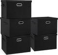 Large 17" 36 Quart Collapsible Stackable Storage Bins with Lids, 5 Packs Black Linen Fabric Closet Boxes with Lids, Storage Cube Baskets Container Organizers for Bedroom Office(17 x12 x11)