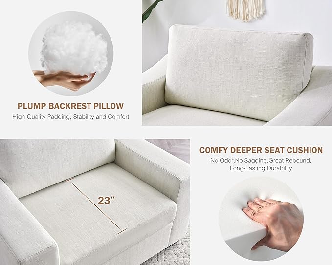 L Shaped Sectional Sofa with Ottoman,Rolled Armrest,Modern Sectional Modular Couch for Living Room,Breathable Linen Fabric Corner Couch with 7 Seats for Apartment,Removable Sofa Cushion,Ivory