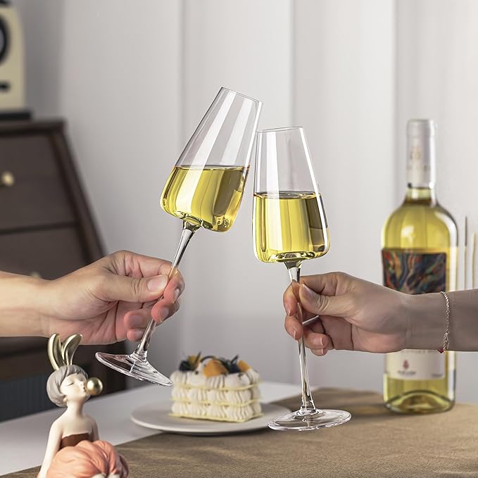 Champagne Flutes Glass Set of 4,Crystal Champagne Glasses 9OZ/ 270ML, Hand Blown Mimosa Glasses, Unique Champagne Gift for Wedding, Engagement Gift