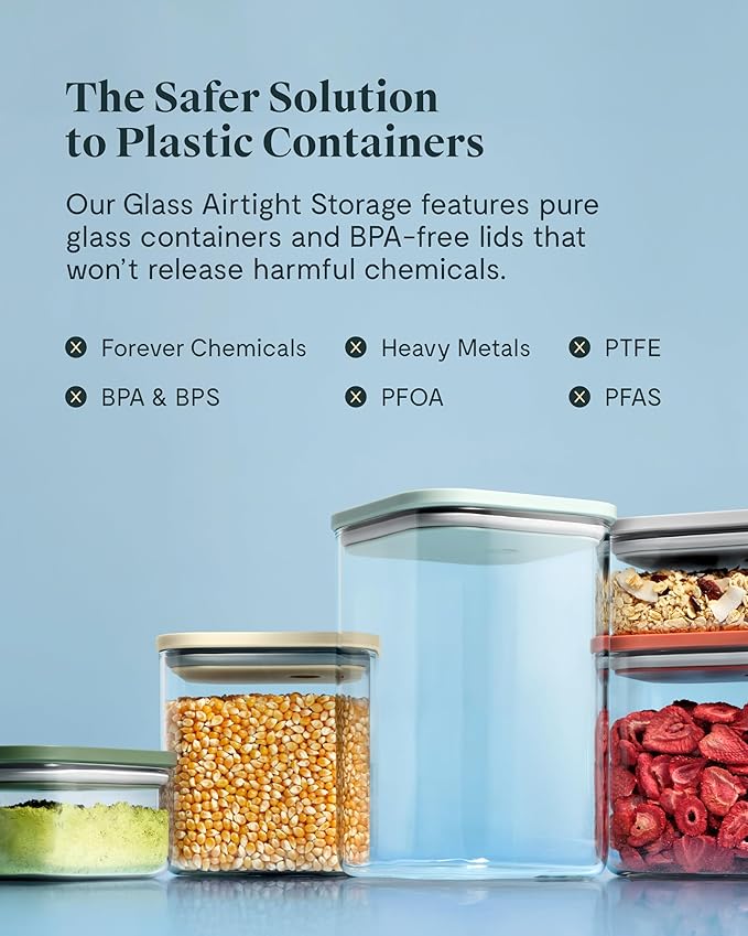 Caraway 4qt Glass Airtight Food Storage Container with Lid – Non-Toxic, BPA-Free Kitchen Storage Container – Stackable, Space-Saving Airtight Container for Dry Goods and More - Sage