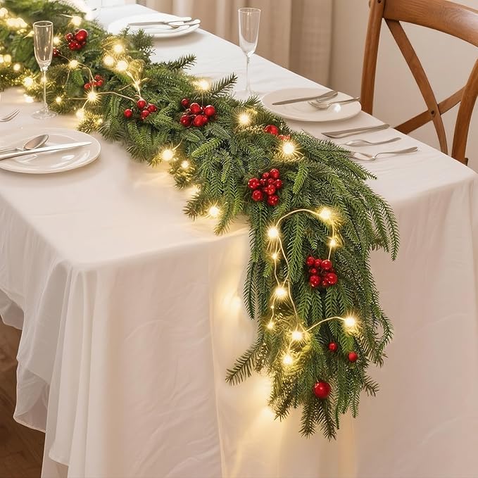 16FT Christmas Norfolk Pine Garland -1PCS, Artificial Pine Needles Garlands Faux Greenery Fake Garland for Holiday Fireplace,Table,Window,Stairs,Mante,Indoor Outdoor Decor