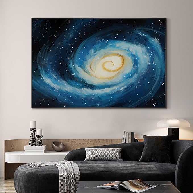 SIGNWIN 46"x72" Extra Large Framed Wall Art Spiral Galaxy Vivid Blue and Yellow Cosmic Space Illustration for Home Living Room Bedroom Decor (Frame Assembly Required)