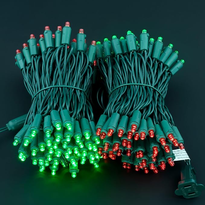 200 Count Red Green Wide Angle LED Christmas Lights, 66 ft Green Wire UL Certified Commercial Grade 5mm Holiday String Light Set (Red & Green)