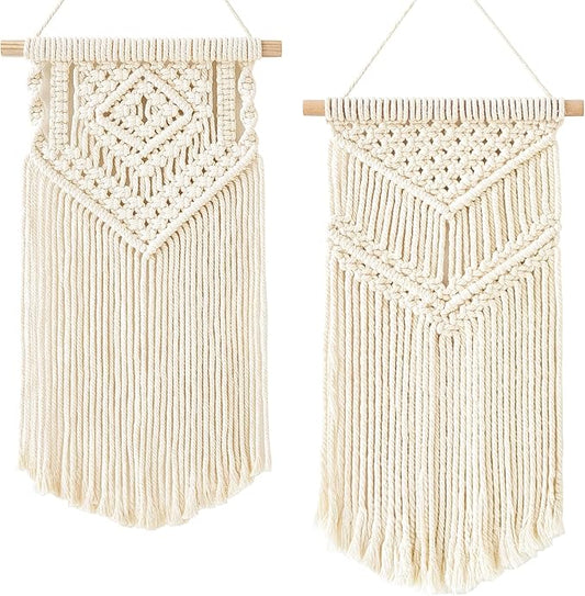 Dahey 2 Pcs Macrame Wall Hanging Small Woven Tapestry Wall Art Decor - Beautiful for Boho Home Dorm College Classroom Decor, Apartment, Nursery, Party Decorations, 16.5" L x 10" W and 17.5"x 10"W