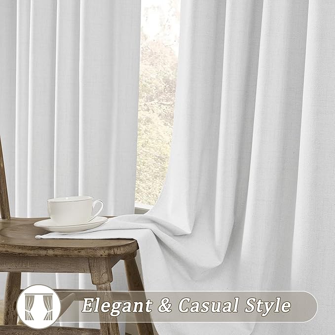 RAIN CITY Snow White Black Out Curtains 102 Inches Long Room Darkening Privacy Patio Door Track Curtains for Living Room Blackout Drapes Back Tab 2 Panels 50 x 102