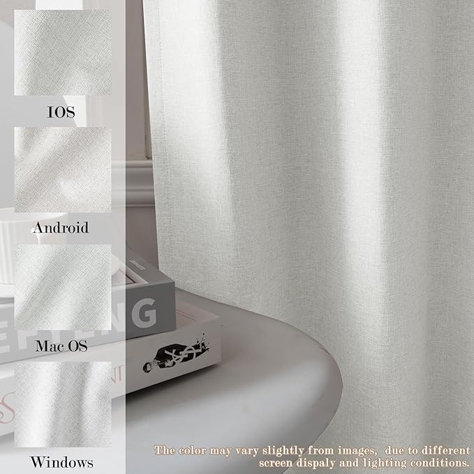 100% Blackout Linen Textured Drapes for Bedroom Pinch Pleated Curtains for Track System Portable Drapery for Sliding Glass Door/Storage/Space Room Divider, 70" Wx96 L, 1 PC, Greyish White