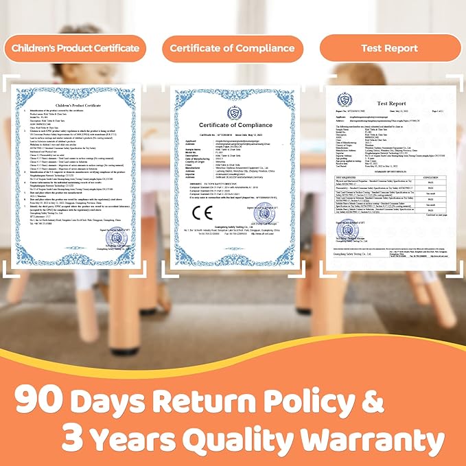 FUNLIO Kids Table and 4 Chairs Set, Height Adjustable Toddler Table and Chair Set for Ages 3-8, Easy to Wipe Arts & Crafts Table, for Classrooms/Daycares/Homes, CPC & CE Approved（5-Piece Set）