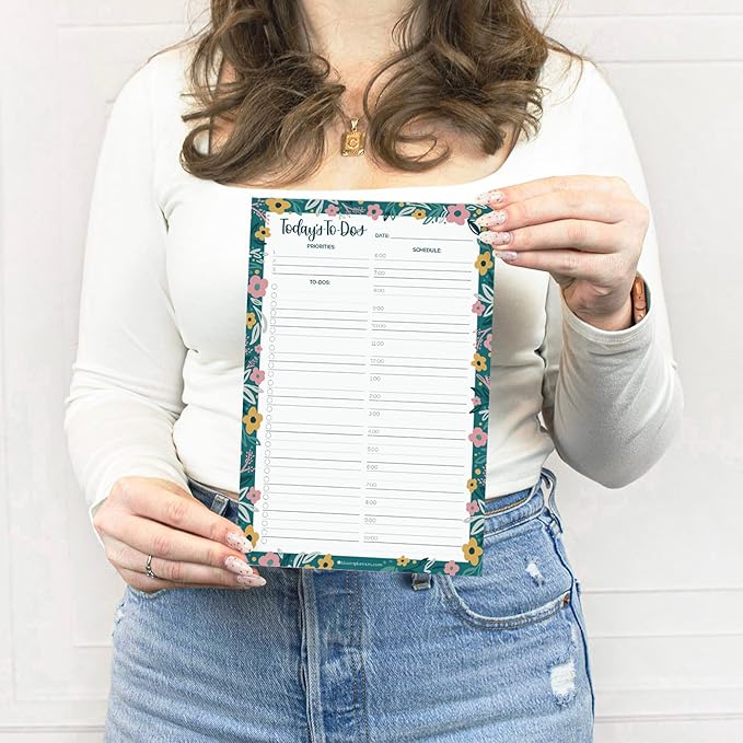 bloom daily planners Undated Daily Planner Notepad with Hourly Schedule for Appointments - Time Block To Do List Planning Pad - 80 Sheets - 6" x 9" - Garden Blooms