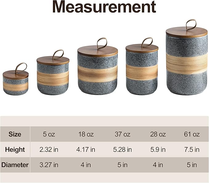 Ceramic Jar with Lid Airtight, Coffee Container Kitchen Food Storage Jars for Spice Sugar Tea Bag, Stackable Decorative Jars for Countertop, Grey & 18oz