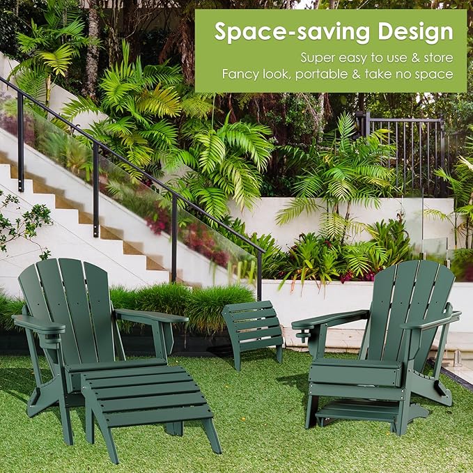 GREENVINES Adirondack-Ottoman | Set of 2 | HDPE Plastic | Outdoor Footrest | All Weather | Foot Rest | Foot Stool | Forest | for Adirondack Chair | for Patio Backyard Pool