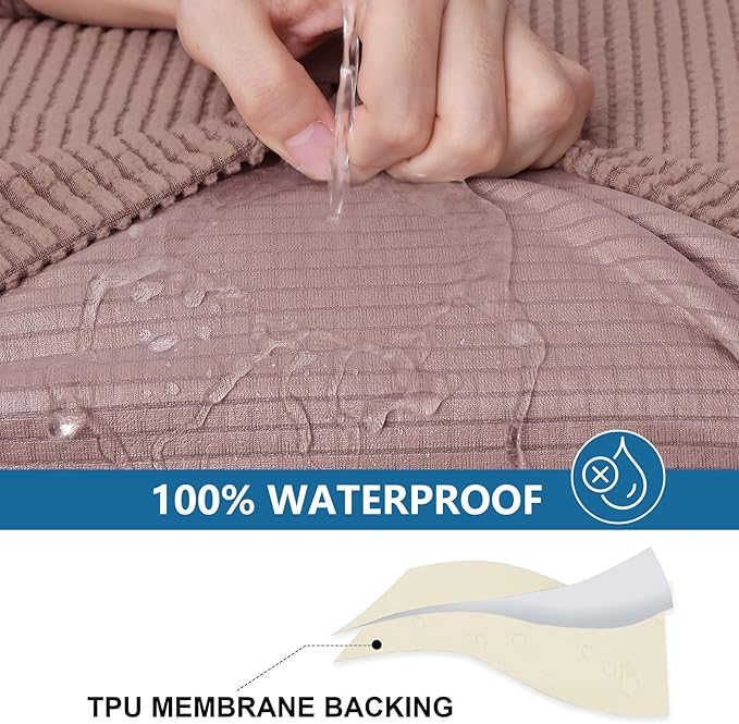 hyha Waterproof Couch Cushion Covers for Pets, Non Slip Sofa Seat Cover for Dogs Washable, Soft Thick Stretch Jacquard Fabric, Sofa Slipcovers with Elastic Bottom (2 Pieces, Camel)
