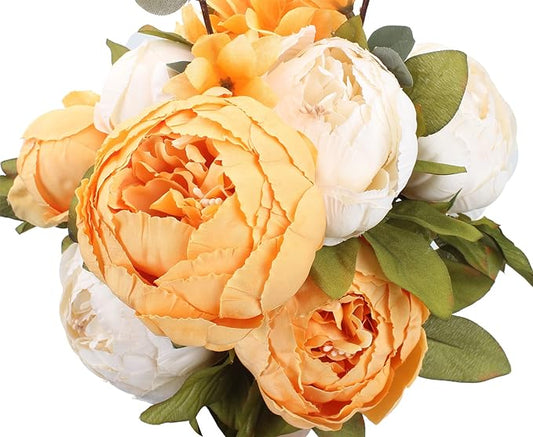 Duovlo Artificial Peony Silk Flowers Fake Flowers Vintage Wedding Home Decoration,Pack of 1 (New Orange)