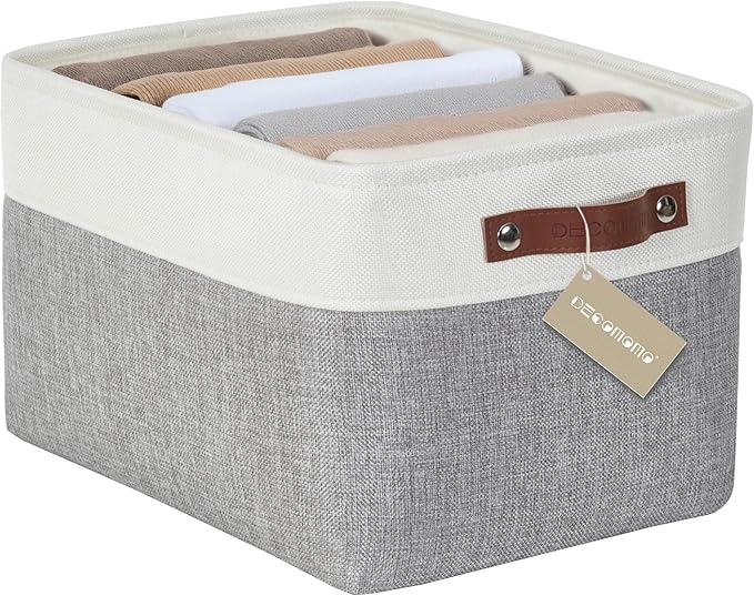 DECOMOMO Storage Bins Fabric Storage Baskets for Shelves, Linen Closet Organization Toys Nursery (Grey and White, Large - 1 Pack)