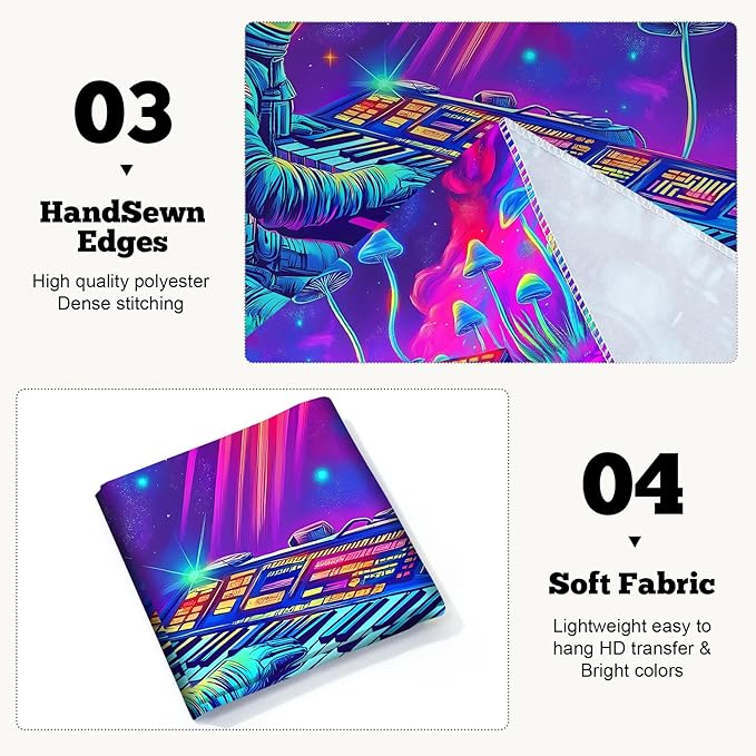 BVBOX Astronaut Space Blacklight Tapestry 79"x59", UV Reactive Astronaut Electronic Piano UFO Galaxy Planet Glow in Dark Music Tapestries, Black Light Neon Upright Poster Wall Hanging Backdrop Decor for Bedroom Living Room