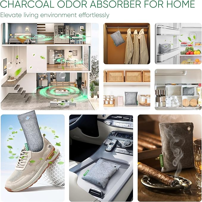 Activated Charcoal Odor Absorber, Odor Eliminator for Strong Odor,Bamboo Charcoal Air Purifying Bags for Home Car Closet Pet, Smoke Room Deodorizer (4 x 500g Large, Unscented)