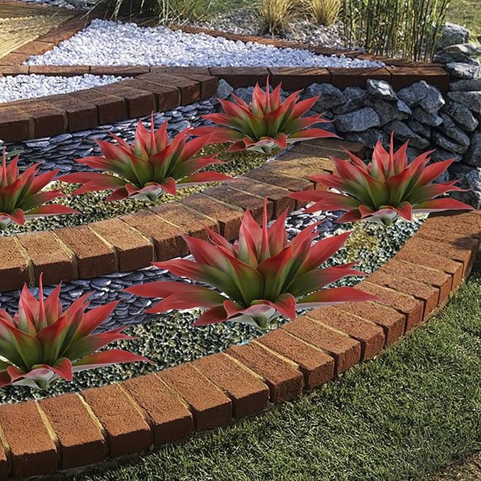 Artificial Agave Plants,Large UV Resistant Fake Agave Planters for Indoor and Outdoor Decorating Tropical Plant Succulents Greenery Indoor Decor (2Pack,22" Red)