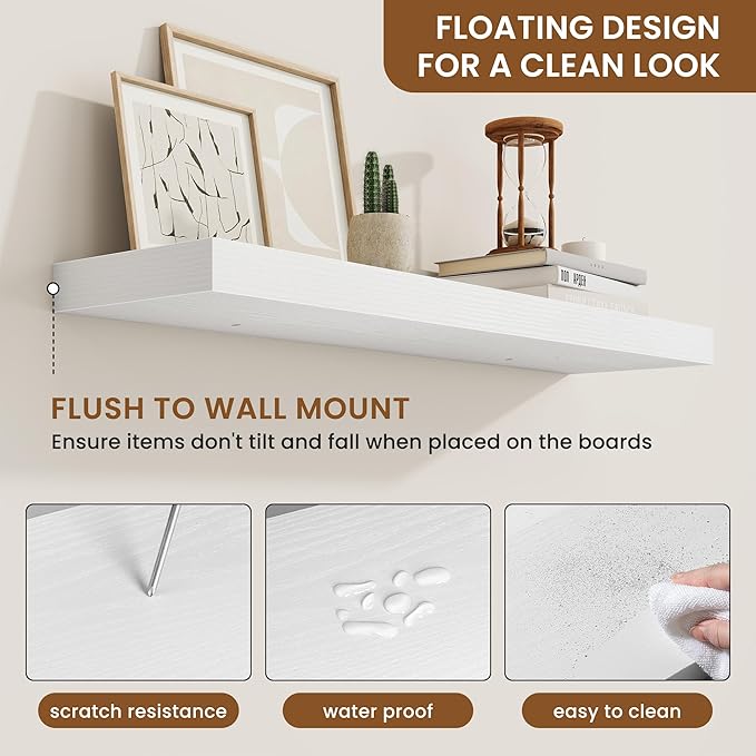 fuqing Floating Shelves for Wall, Bathroom Shelf Wall Mounted for Storage, Shelves with Invisible Bracket for Bedroom, Kitchen, Living Room, Farmhouse Small Book Shelf, 30 Inch Set of 2, White