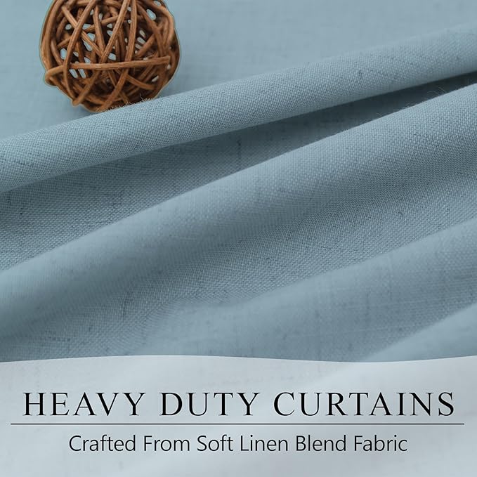 Total Blackout Linen Curtains 96 Inches Long for Bedroom 8 Foot Tall Heavy Thermal Rustic Country Light Blue Black Out Curtains for Living Room Window Drapes Stone Blue Gray Greyish Back Tab 2 Panels