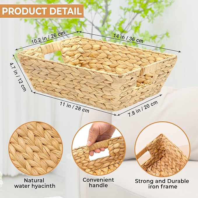 Set of 2 Snack Baskets, Wicker Snack Basket Organizer for Office, Small Wicker Baskets with Handles, (2 Medium Basket)