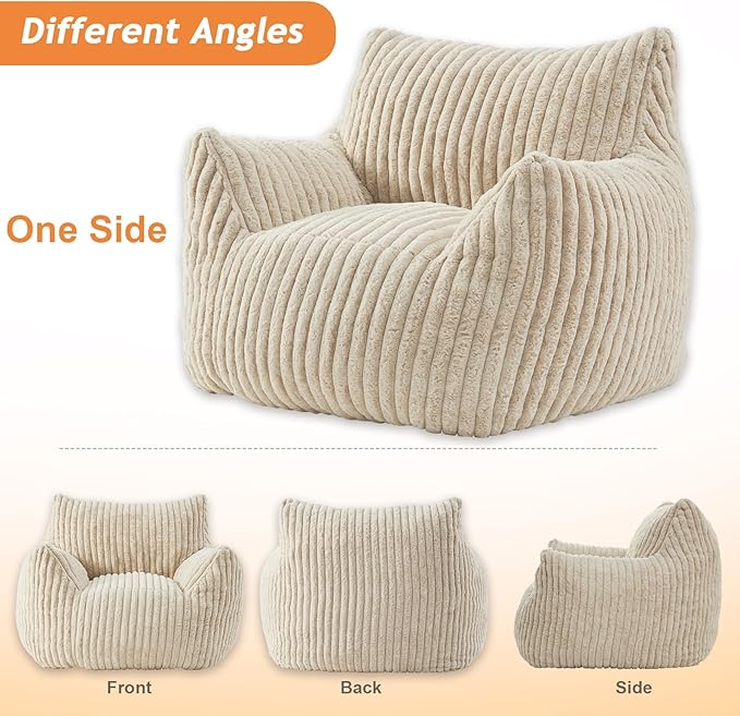 Giant Bean Bag Chairs for Adults with Filling Plush Fluffy Bean Bag Chairs for Teens with Armrests Comfy BeanBag Lazy Couch Sofa Chair for Bedroom Living Room Reading