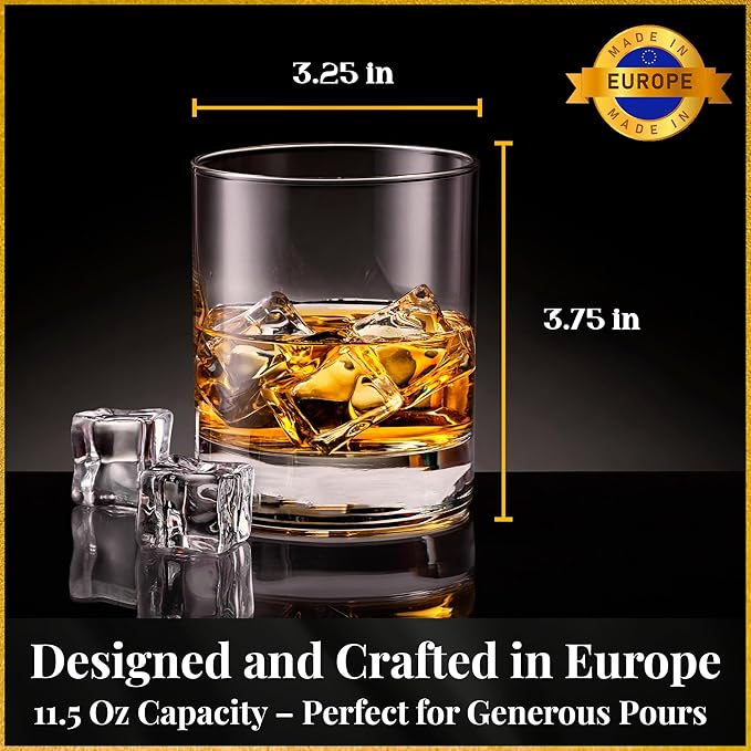Voted Best High-End Whiskey Decanter 2024 by Food & Wine Magazine |1Hand-Blown Decanter & 4 Tumblers |Made in Europe |100% Lead-Free Crystal |Gift Box
