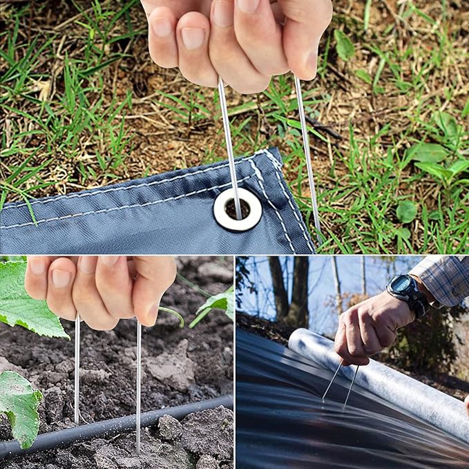 8 Inch Landscape Staples, More Thicker Heavy Duty 8 Gauge Galvanized Landscape Stakes, 125 Packs Garden Staples for Lawns, Weed Barriers, and Landscape Fabrics, Irrigation Hose, Tent Pegs