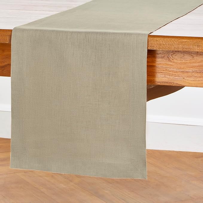 Solino Home Linen Vintage Khaki Table Runner 108 Inches Long - 100% Pure Linen 14 x 108 Inch Table Runner for Fall, Autumn, Thanksgiving - Fete