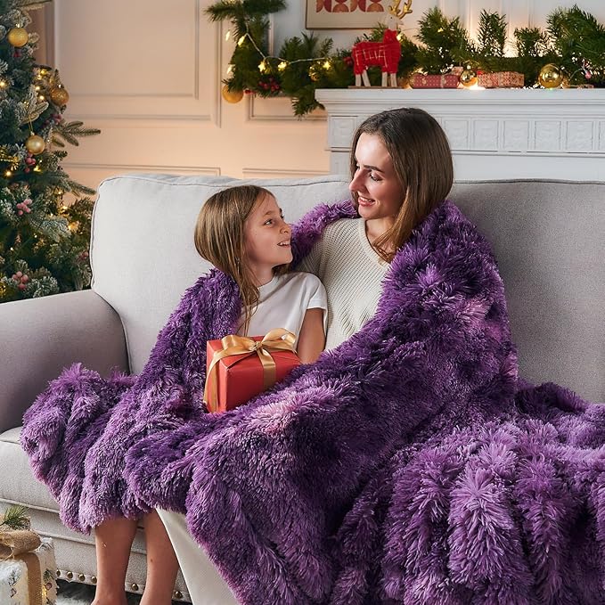 GONAAP Fuzzy Faux Fur Throw Blanket Tie-dye Violet Purple Super Soft Cozy Plush Fuzzy Shaggy Blanket for Couch Sofa Bed (Tie-dye Violet Purple, Throw(50"x60"))