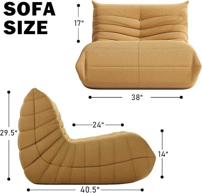 Bean Bag Chair, Memory Foam Bean Bag Sofa Large Bean Bag Chair for Adults, Bean Bag Chairs for Teens with High Density Comfortable Foam, Bean Bag for Living Room, Bedroom (Yellow)