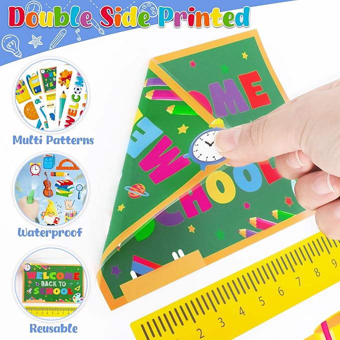 9 Sheets Back to School Window Clings, Double-Sided Window Clings for Classroom, Bus Apple Pencil First Day of School Book Window Stickers for First Day of School Decorations Supplies Decor