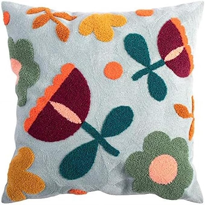 MOCOFO Canvas Embroidered Pillow Case Spring Embroidery Craft Modern Simple Sofa Office Pillow Pillow Case (Monstera, 18x18’’)