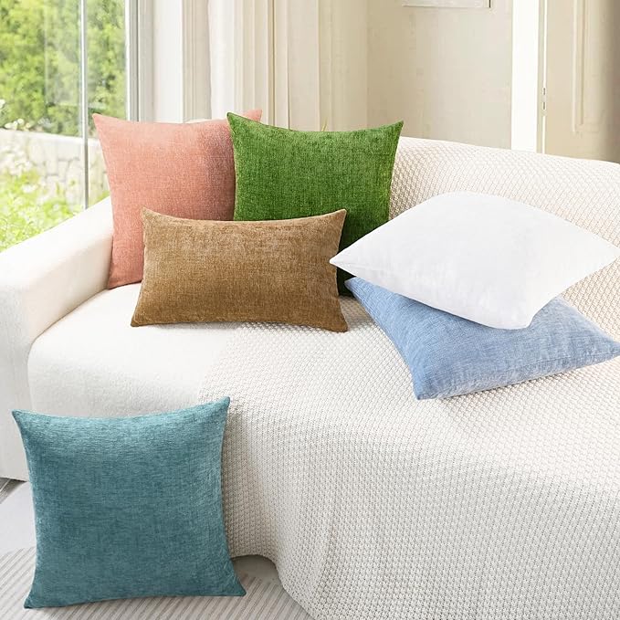 CaliTime Throw Pillow Covers Decorative 26 X 26 Inches Pack of 2 Cozy Chenille Cushion Cases for Couch Sofa Bed Living Room Home Baby Blue